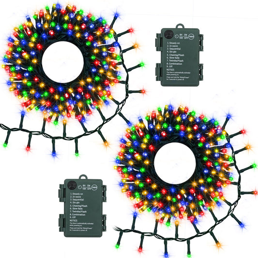Rynx | Bsglobal 2 Pack Cluster String Lights Battery, Total 20Ft 400 Led Christmas String Lights With Timer 8 Mode Twinkling Lights Waterproof For Outdoor Tree Christmas Decoration (Multicolor)