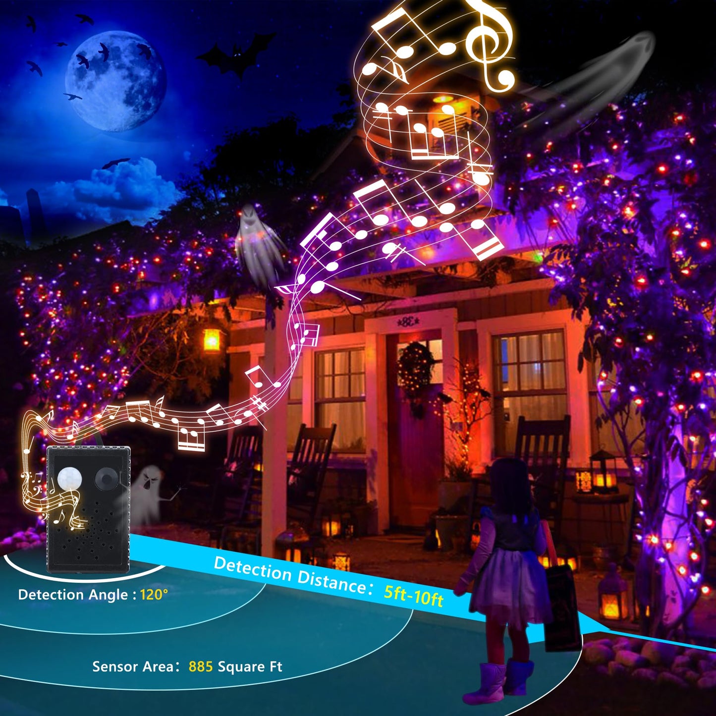Rynx | Toodour 82Ft Halloween String Lights, 200 Led Waterproof Motion Sensor, Orange & Purple Decor