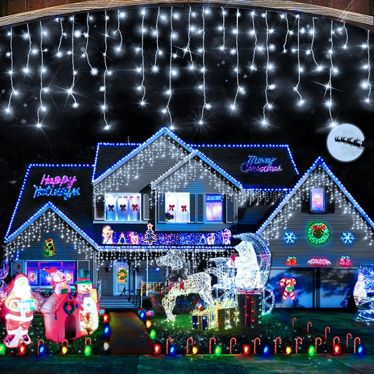 Rynx | Hezbjiti Christmas Light Decorations Outdoor, 800 LED 20 m 8 Modes 150 Drops Fairy Curtain Lights For Christmas Decoration Ceiling Window Fest Farm Garden Indoor (Cold White)