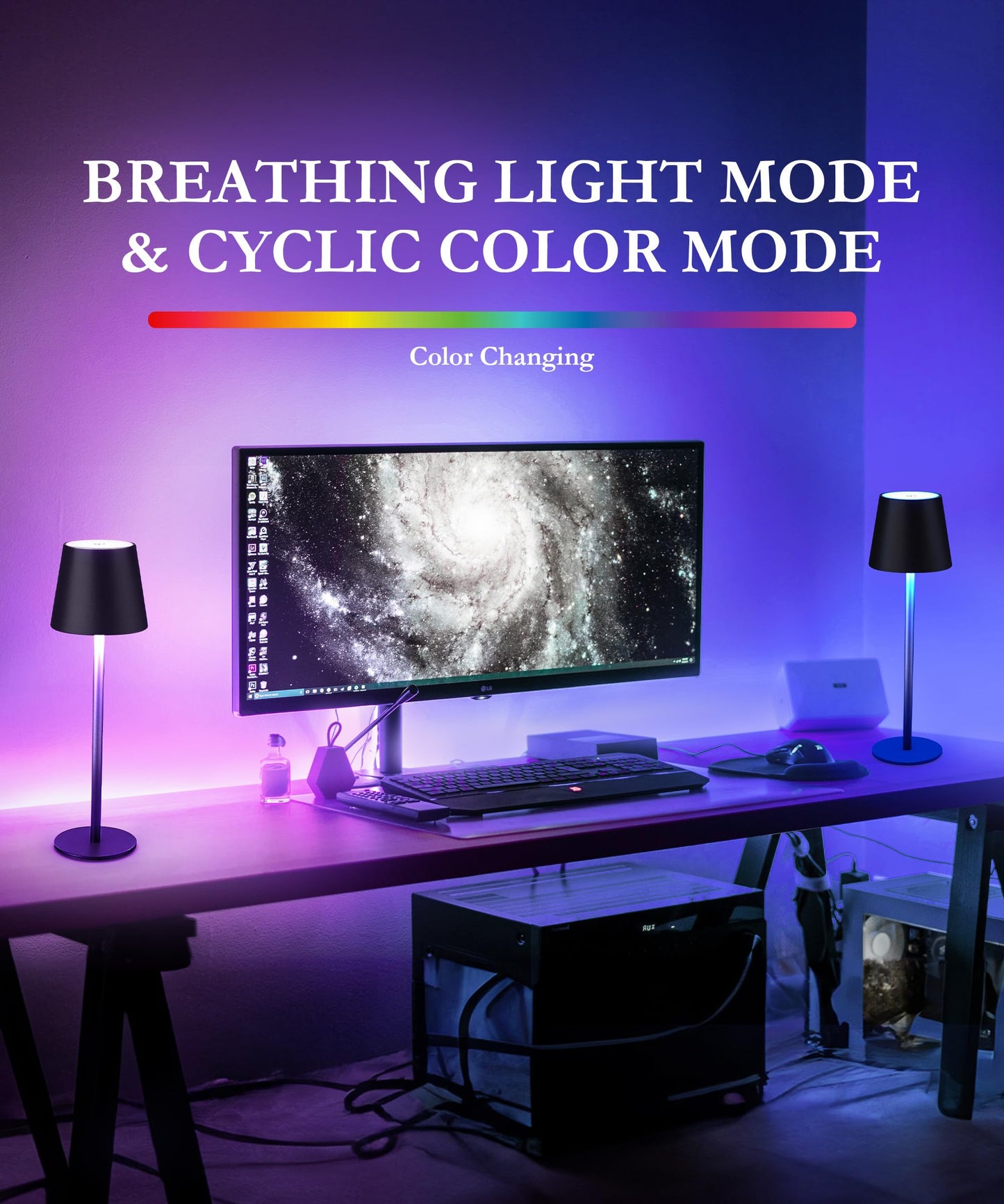 Rynx | Faithorse Rgb Wireless Table Lamp 2-Pack, 5200Mah, Touch Control, Waterproof, Black