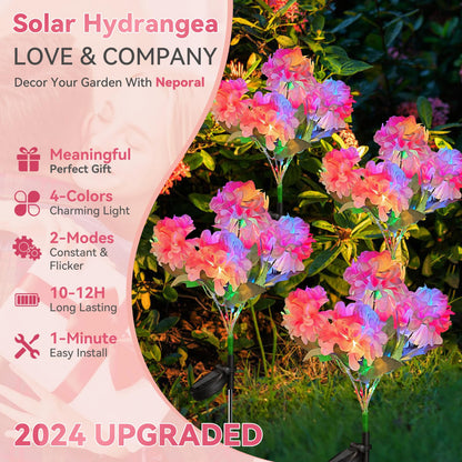 Rynx | Neporal Sunflowers Outdoor Lights, 4Pk Hydrangea, Ip65 Waterproof, 4-Color, 2 Mode
