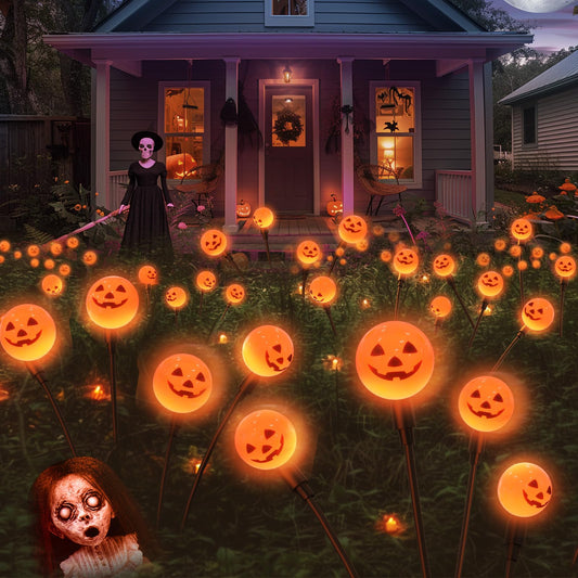 Rynx | Halloween Decorations Solar Lights Outdoor: 6 Pack 48 Led Pumpkin Solar Halloween Lights, Orange Halloween Lights For Garden Lawn Path Patio Home Decor, Halloween Garden Decorations, Swaie Of Wind
