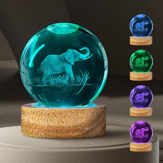 Rynx | 3D Elephant Crystal Ball Night Light Elephant Gifts For Women, 60Mm Elephant Figures Glass Lamp With 16 Colors And Remote Control Unique