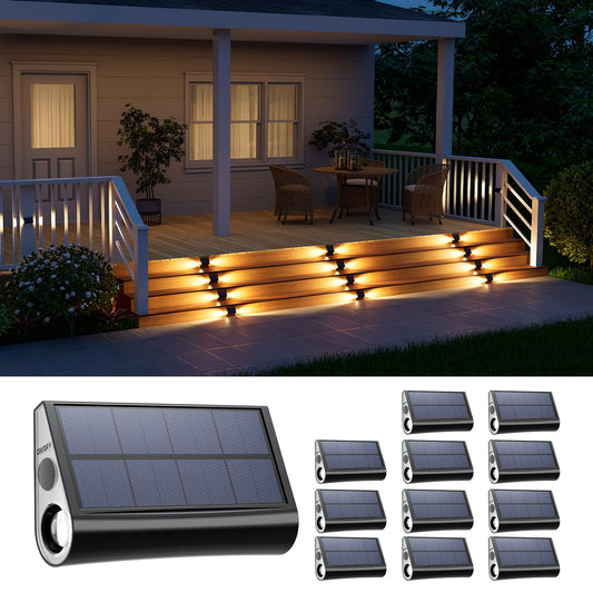 Rynx | 12 Pack Solar-Powered Step Lights Outdoor Waterproof Warm White Lamp For Terrace Steps Safety Outside Decorative Led For Backyard,