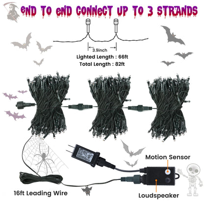 Rynx | Toodour 82Ft Halloween String Lights, 200 Led Waterproof Motion Sensor, Orange & Purple Decor