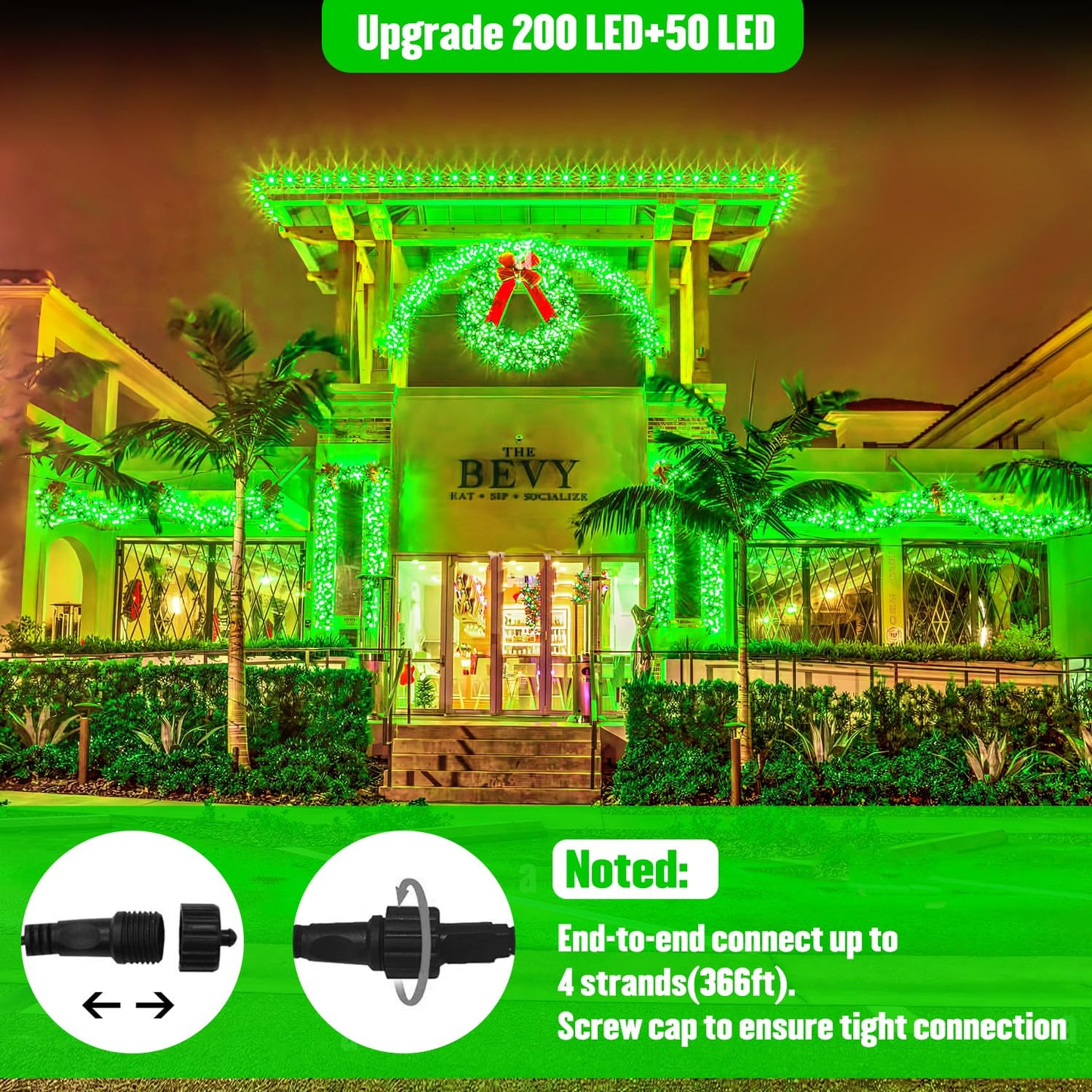 Rynx | Jmexsuss 250 LED Waterproof Christmas Lights, 91.5Ft Green, 8 Modes For Outdoor Decor