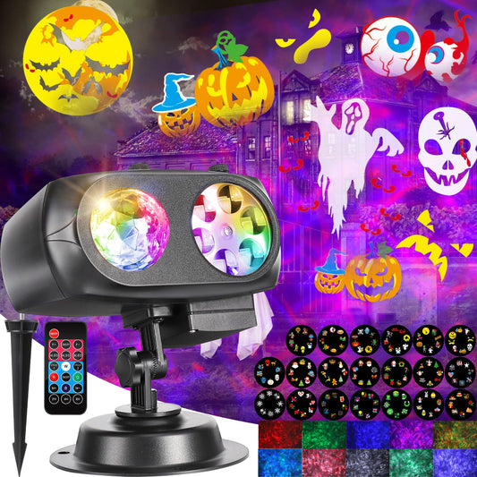 Rynx | Solled Halloween Projector Light Outdoor 2024 Projector 8-in-1 Pattern 20 Hd Slides Ocean Wave Light 10 Colors Waterproof And Remote Control Timer, Holiday Projector For New Year's Party Decorations