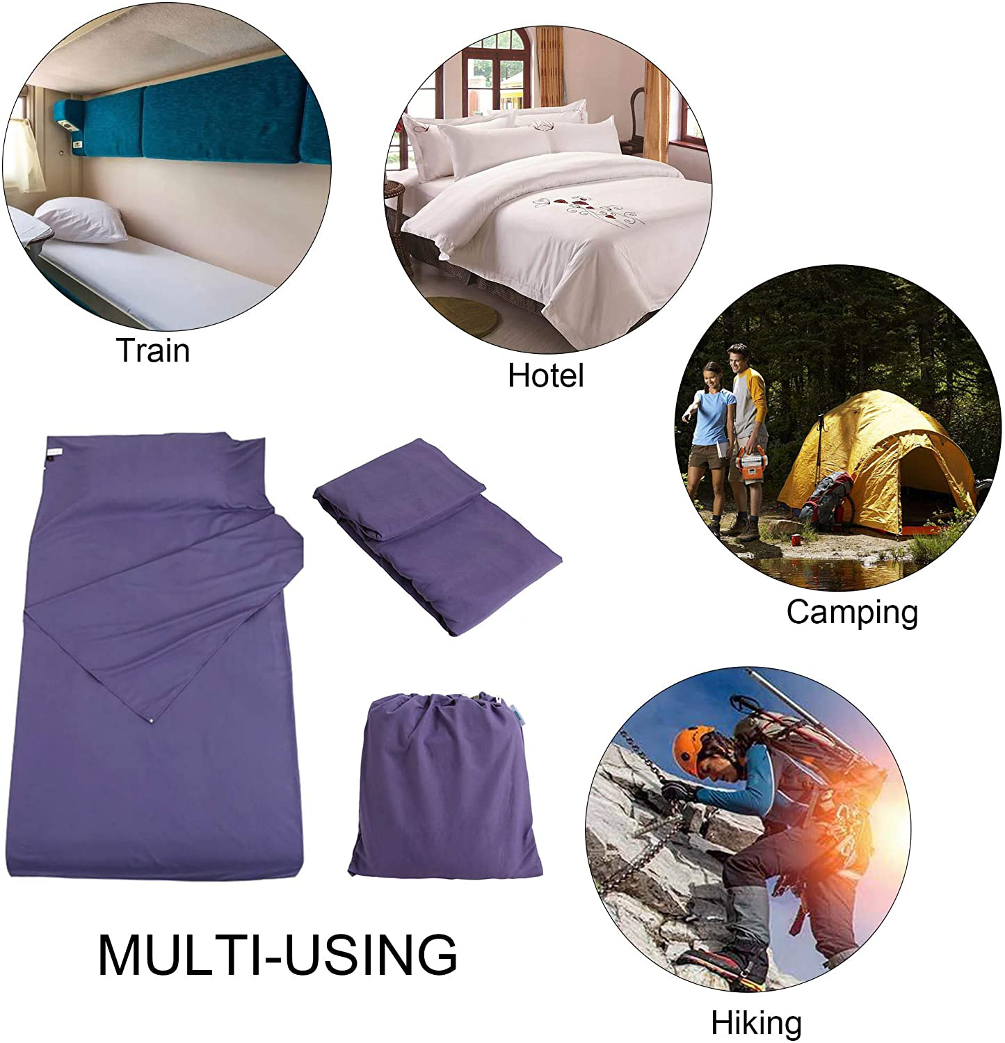 Rynx | Camping Sleeping Bag Liner Lightweight Portable Clean Travel Sheet Sack for Hotel Train Trip Hiking Camping Outdoor Picnic