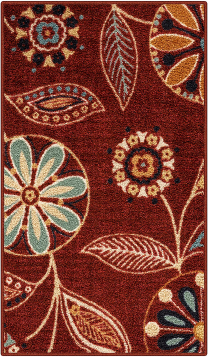 Rynx | Maples Rugs Reggie Floral Runner Rug Non Slip Hallway Entry Carpet [Made In Usa], 1'8 X 5, Merlot