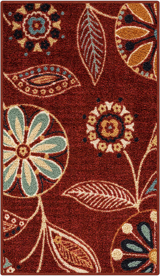 Rynx | Maples Rugs Reggie Floral Runner Rug Non Slip Hallway Entry Carpet [Made In Usa], 1'8 X 5, Merlot