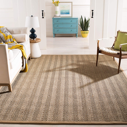 Rynx | Safavieh Natural Fiber Collection NF115C Border Herringbone Seagrass Area Rug, 3' x 5', Black