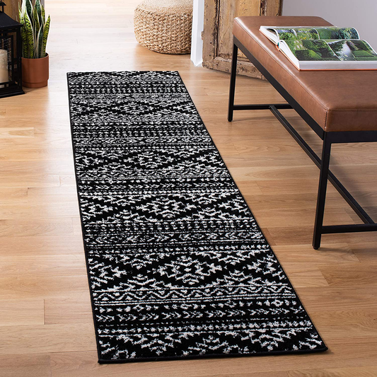 Rynx | Safavieh Tulum Collection TUL272Z Moroccan Boho Tribal Non-falling Stain Resistant Living Room Bedroom Runner, 2' x 7', Black / Ivory