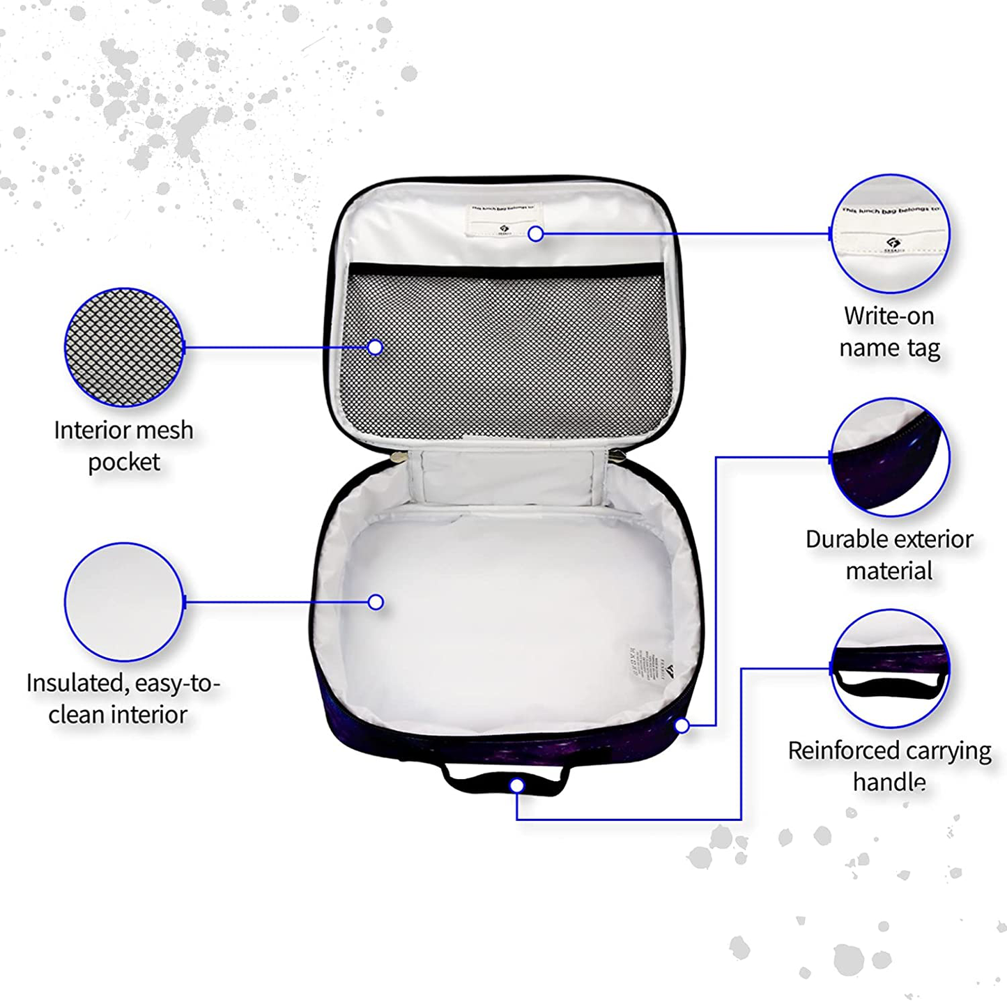 Rynx | Fenrici Tie Dye Lunch Box For Boys, Girls, Kids Insulated Lunch Bag, Soft Room, Spacious, BPA Free, Food Safe, 10.8in X 9.2in X 3.8in (Indigo Blue Tie Dye)