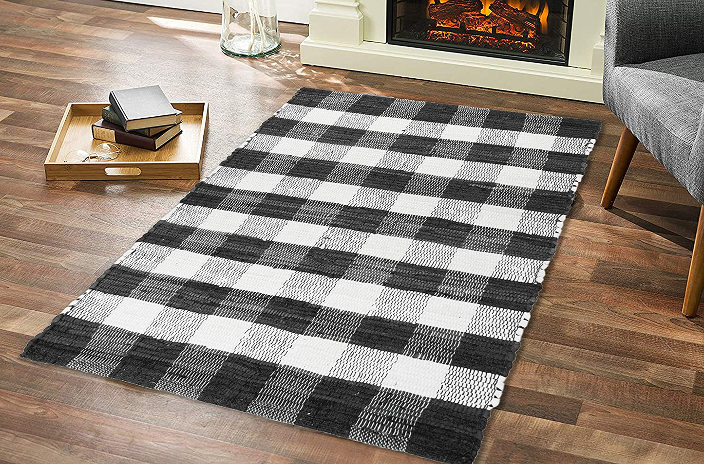 Rynx | GLAMBURG Cotton Reversible Area Runner Rug 2' x 6' for Bedroom Living Room Kitchen Hallway Front Porch Laundry Room, Handwoven Farmhouse Runner Rug, Washable Checkerboard Pattern Runner Rug Blue White