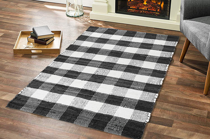 Rynx | GLAMBURG Cotton Reversible Area Runner Rug 2' x 6' for Bedroom Living Room Kitchen Hallway Front Porch Laundry Room, Handwoven Farmhouse Runner Rug, Washable Checkerboard Pattern Runner Rug Blue White
