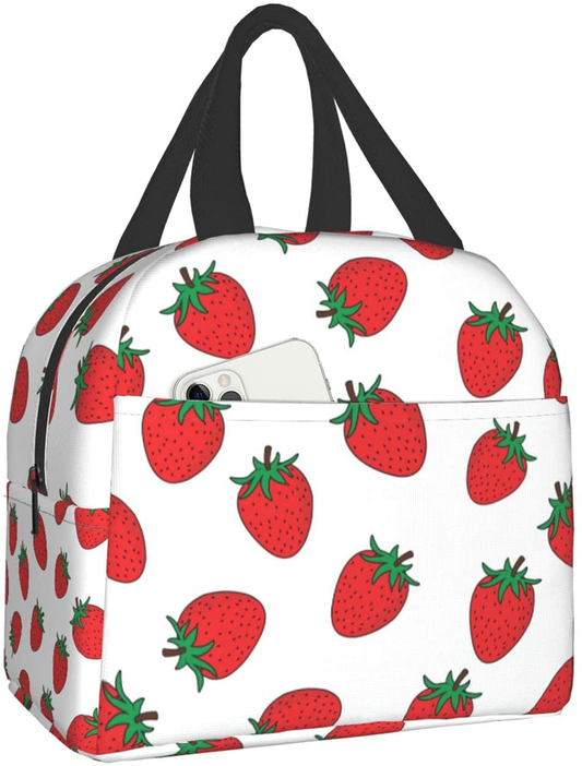 Rynx | Simple Insulated Lunch Bags For Women Men, Cute Reusable Lunch Boxes Small Suitable Girls Boys Teens Work Picnic Travel, Strawberry