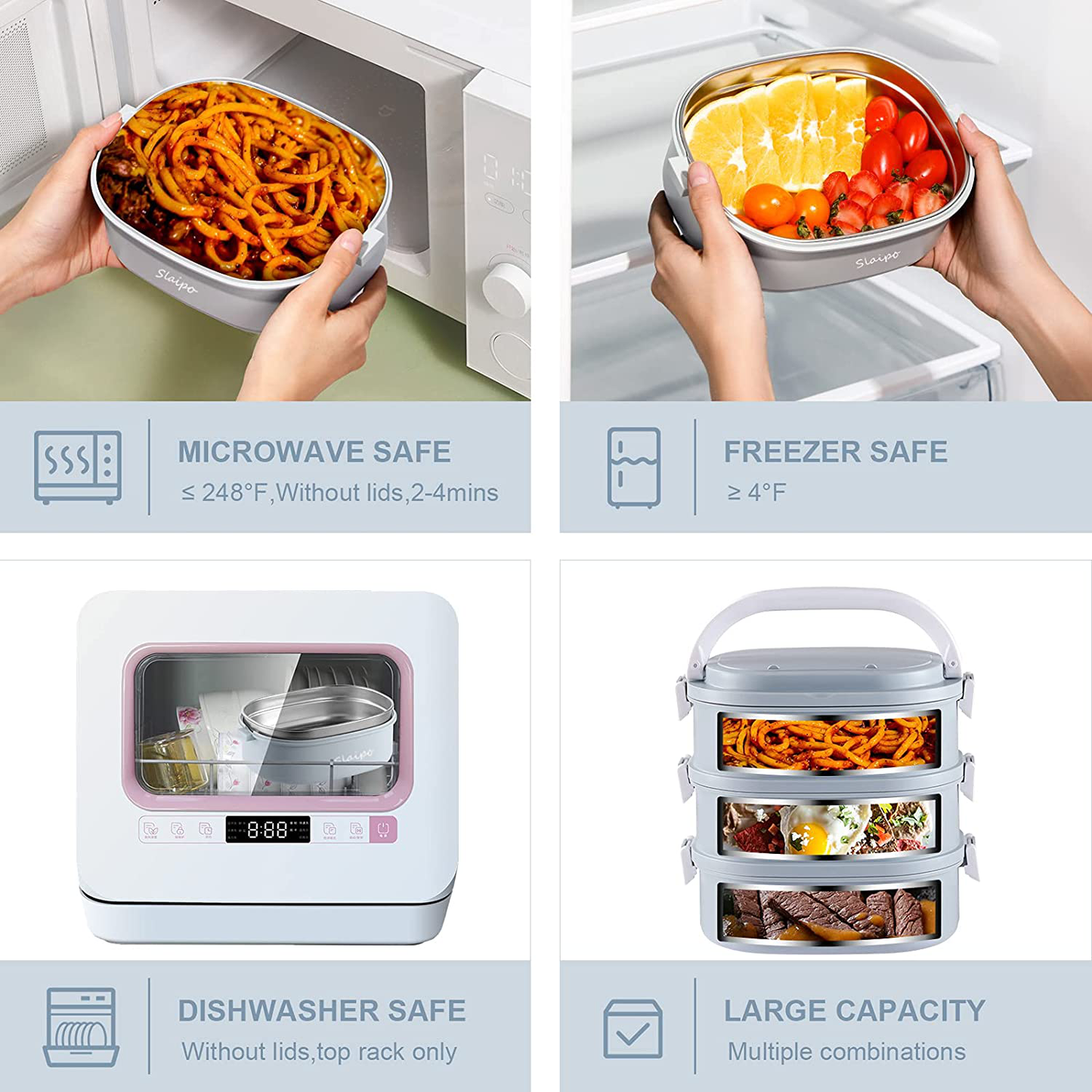 Rynx | Bento Box Adult Lunch Box, Slaipo Leak-proof Lunch Box Container Insulated Lunch Bag Fork Spoon, Portable Stackable Food Container Storage Boxes For Work School Camping, 3 Layers…