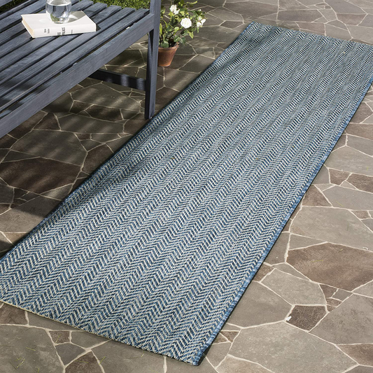 Rynx | Safavieh Courtyard Collection CY8022 Indoor/ Outdoor Non-Fading Stain Resistant Patio Backyard Runner, 2'3" x 10', Navy / Gray