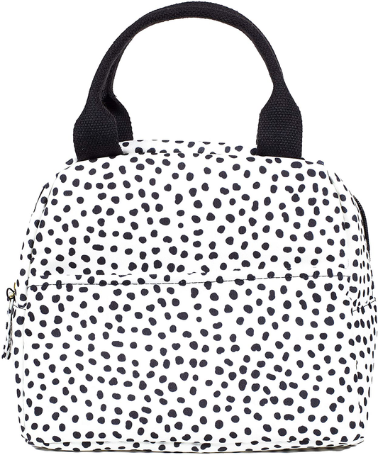 Rynx | Steel Mill & Co Lite Insulated Lunchbox, Large Capacity Reusable Cooler Tote With Zipper Closure, Pockets, Sturdy Handle, Black Dots