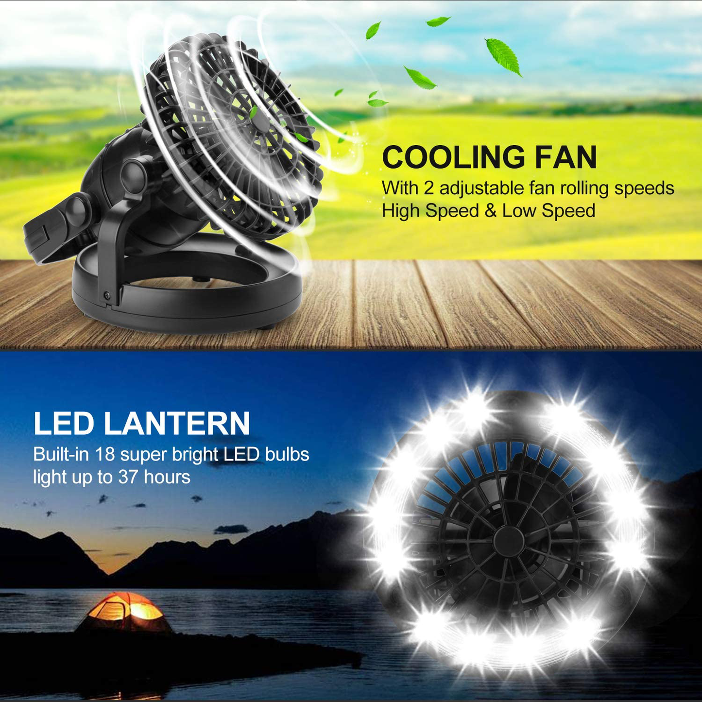 Rynx | Odoland Portable LED Camping Lantern with Ceiling Fan - Hurricane Emergency Survival Kit