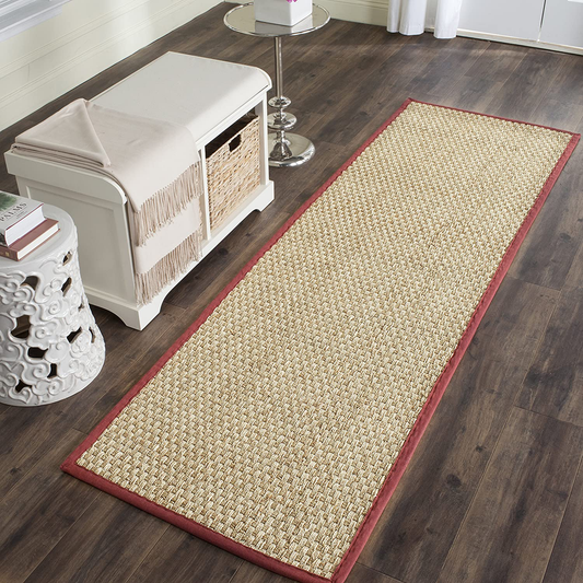 Rynx | Safavieh Natural Fiber Collection NF114D Border Basketweave Seagrass Runner, 2'6" x 8', Red