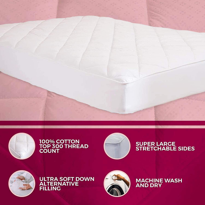 Rynx | MAXI Twin Mattress Pad Topper | Dunalternative Mattress Cover, 100% Cotton Top, 300 TC Quilted | Highly Breathable, Full Coverage Bed Mattress Pad | Twin (39x75) Elastic up to 14"