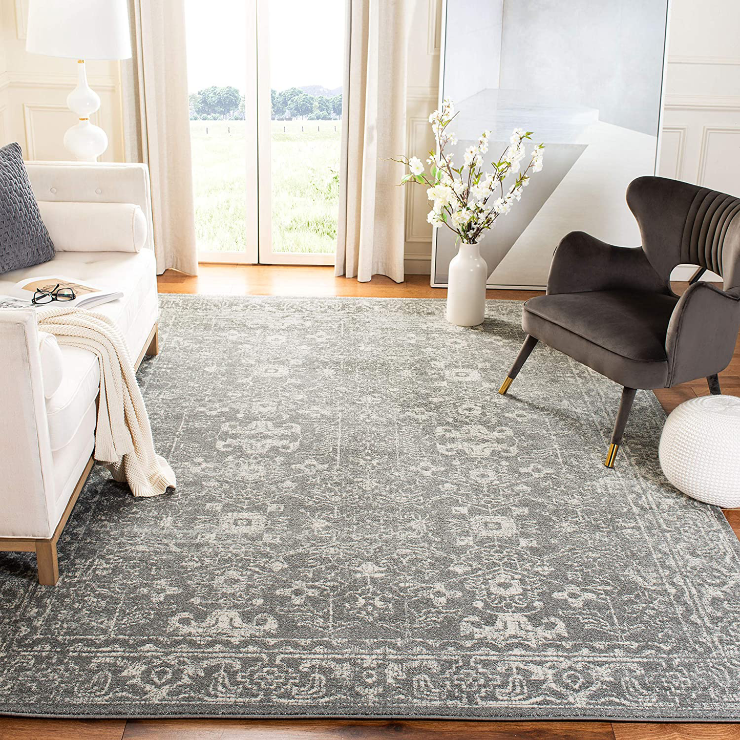 Rynx | Safavieh Evoke Collection EVK270S Shabby Chic Distressed Non-Shedding Stain Resistant Living Room Bedroom Area Rug, 3' x 5', Gray / Ivory