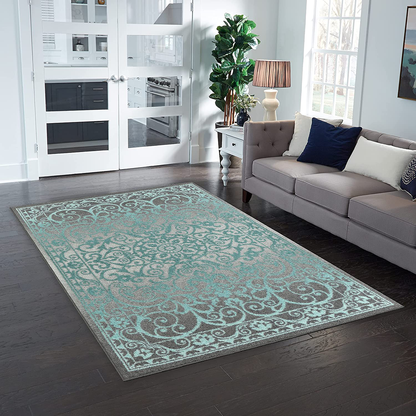 Rynx | Maples Rugs Pelham Vintage Runner Rug Non Slip Washable Hallway Entry Carpet [Made in USA], 2 x 6, Light Spa