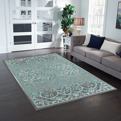 Rynx | Maples Rugs Pelham Vintage Runner Rug Non Slip Washable Hallway Entry Carpet [Made in USA], 2 x 6, Light Spa
