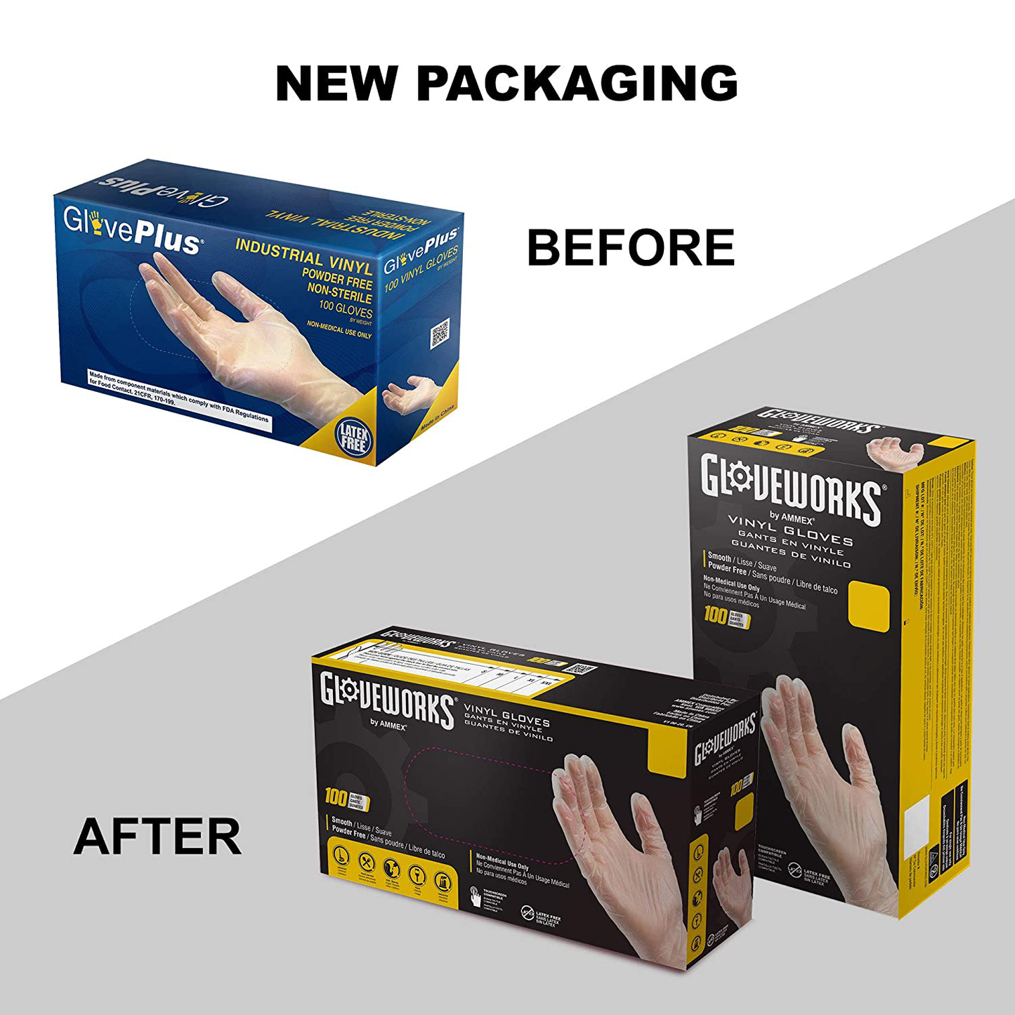 Rynx | GLOVEWORKS Clear Vinyl Industrial Gloves, Box of 100, 3 Mil, Size Small, Latex Free, Powder Free, Food Safe, Disposable, Non-Sterile, IVPF42100-BX