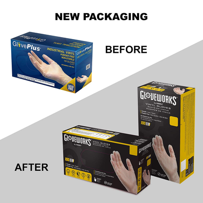 Rynx | GLOVEWORKS Clear Vinyl Industrial Gloves, Box of 100, 3 Mil, Size Small, Latex Free, Powder Free, Food Safe, Disposable, Non-Sterile, IVPF42100-BX