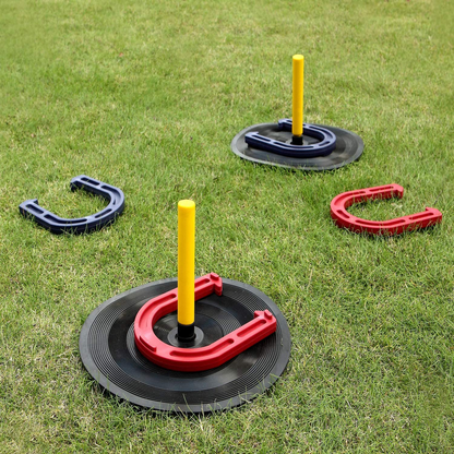 Rynx | Win SPORTS Outdoor Indoor Rubber Horseshoes Set Includes 4 Horseshoes, 2 Pegs, 2 Rubber Mats, 2 Red Plastic dowels, Beach Games Perfect for Tailgating, Camping, Backyard, Fun for Kids Adults