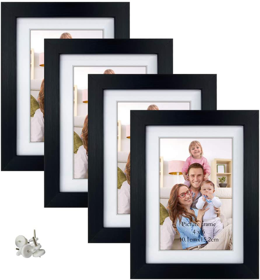 Rynx | Giftgarden 4x6 Picture Frame Set of 4, Matted to display 4 x 6 pictures with mat or 5x7 pictures without mat for wall hanging or tabletop, Black