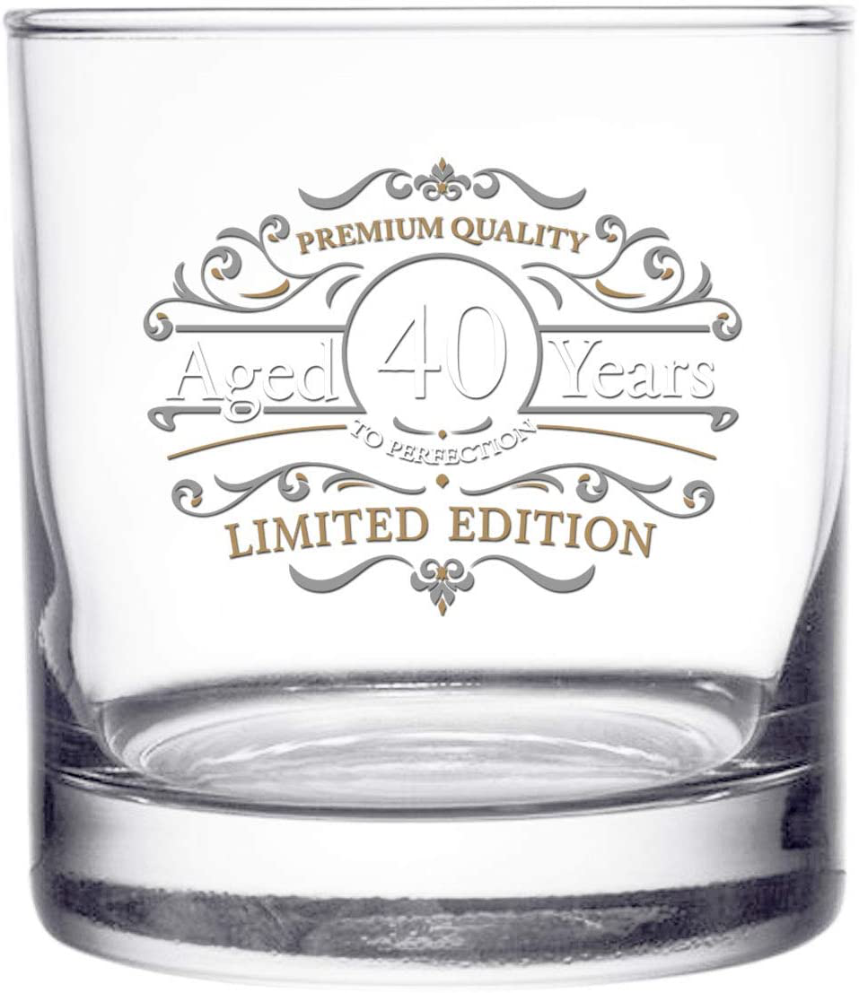 Rynx | 1981 Vintage Edition Birthday Whiskey Scotch Glass (40th Anniversary) 11 oz- Vintage Congratulations on your birthday Old Fashioned Whiskey Glasses for 40-year-old- Classic Lowball Rocks Glass- Birthday, Reunion Gift