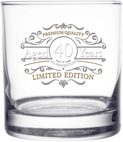 Rynx | 1981 Vintage Edition Birthday Whiskey Scotch Glass (40th Anniversary) 11 oz- Vintage Congratulations on your birthday Old Fashioned Whiskey Glasses for 40-year-old- Classic Lowball Rocks Glass- Birthday, Reunion Gift