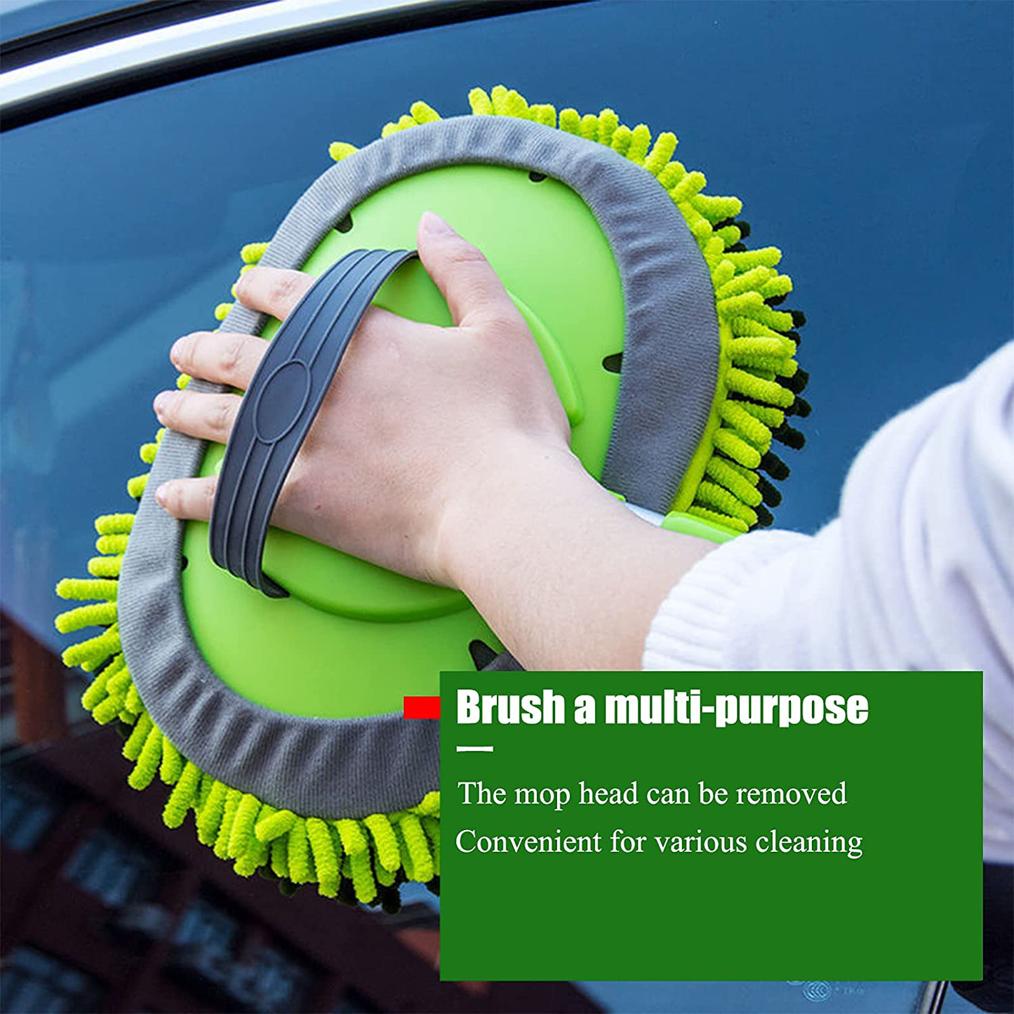 Rynx | 62" Car Wash Mop Kit, Car Wash Brush with Long Handle Stainless Steel Rod, Car Wash Kit Car Detailing Kit Car Wash Mop Mitt Car Cleaning Equipment Kit for RV Cars SUVs Trucks and Buses (Green)