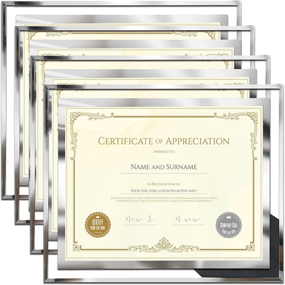 Rynx | 8.5 x 11 Certificate Document Frame Pack4 Diploma Glass Picture Frames for Tabletop