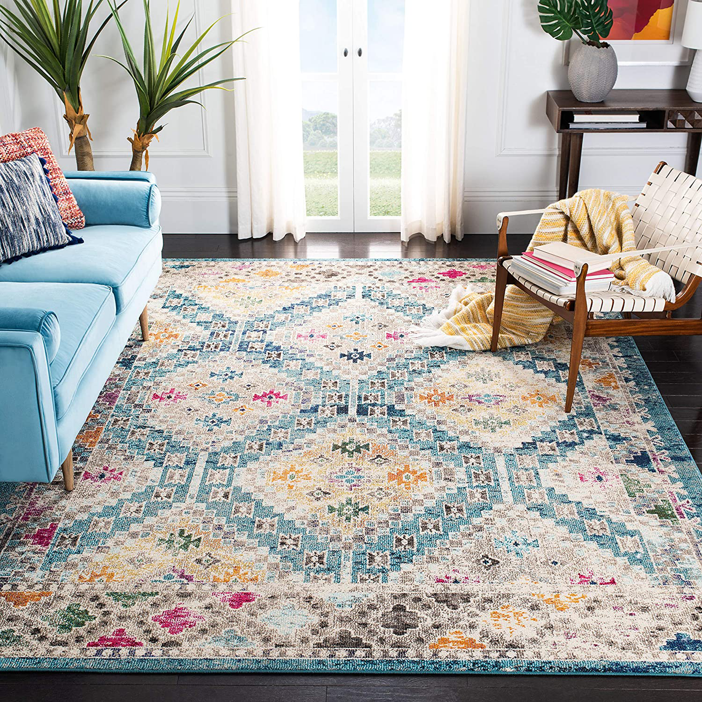 Rynx | Safavieh Madison Collection Mad418z Boho Diamond Distressed Non-Shedding Stain Resistant Living Room Bedroom Accent Rug, 2'2" X 4', Black / Yellow