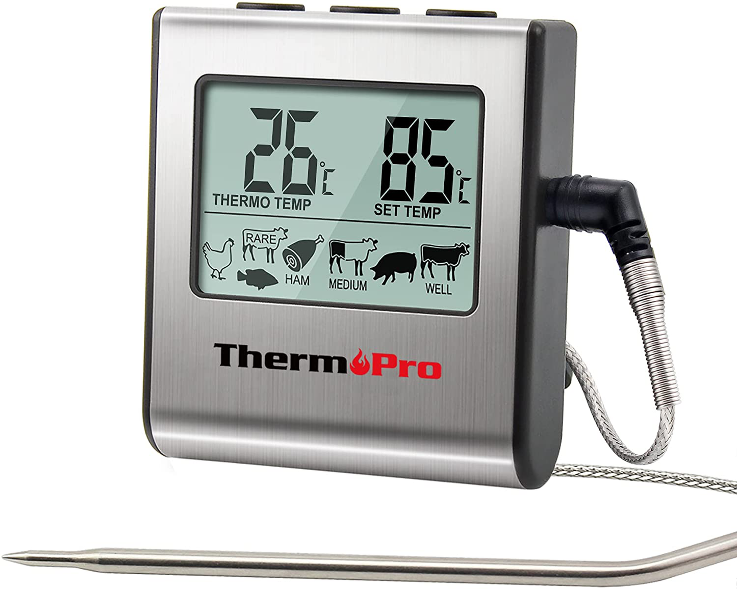 Rynx | ThermoPro TP-16 Large LCD Digital Cooking Mat Meat Smoker Kitchen BBQ Grill Thermometer Clock Timer with Stainless Steel Probe
