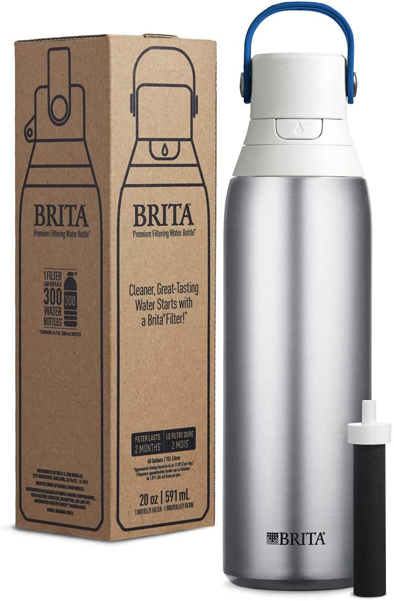 Rynx | Brita Stainless Steel Water Filter Bottle, Stainless Steel, 20 Ounce, 1 Piece