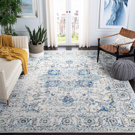 Rynx | Safavieh Madison Collection MAD603K Oriental Snowflake Medallion Distressed Non-Shedding Stain Resistance Living Room Bedroom Area Rug, 4' x 4' Square, Turquoise / Ivory