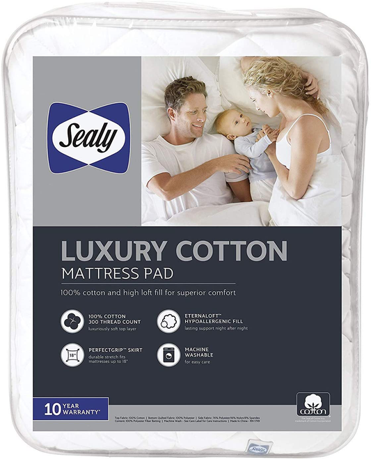 Rynx | Sealy Luxury 100% Cotton Fitted Mattress Protector, King, White