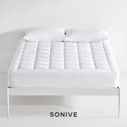 Rynx | SONIVE quilted mattress protector soft fluffy pillow top mattress cover down alternative fill topper stretches up to 21 inches deep pocket (White, Twin XL)