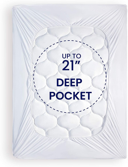 Rynx | Sleep Zone Quilted Mattress Protector - Extra Thick, Soft Plush Bedspread Pillowtop Up to 21 Inches Deep Pocket, White, King