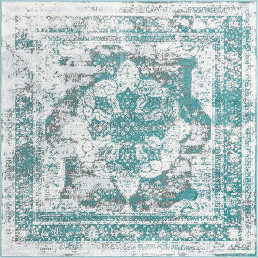 Rynx | Unique Loom Sofia Collection Area Traditional Vintage Rug, French Inspiration Perfect for All Home Decor, 6' 0 x 6' 0 Square, Turquoise/light blue