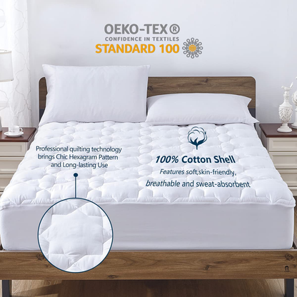 Rynx | CozyLux California King Mattress Protector Deep Pocket Non-Slip Cotton Mattress Toppers Breathable and Soft Quilted Fitted Mattress Cover Up to 18" Thick Pad Top 450GSM Bed Mattress Protector White