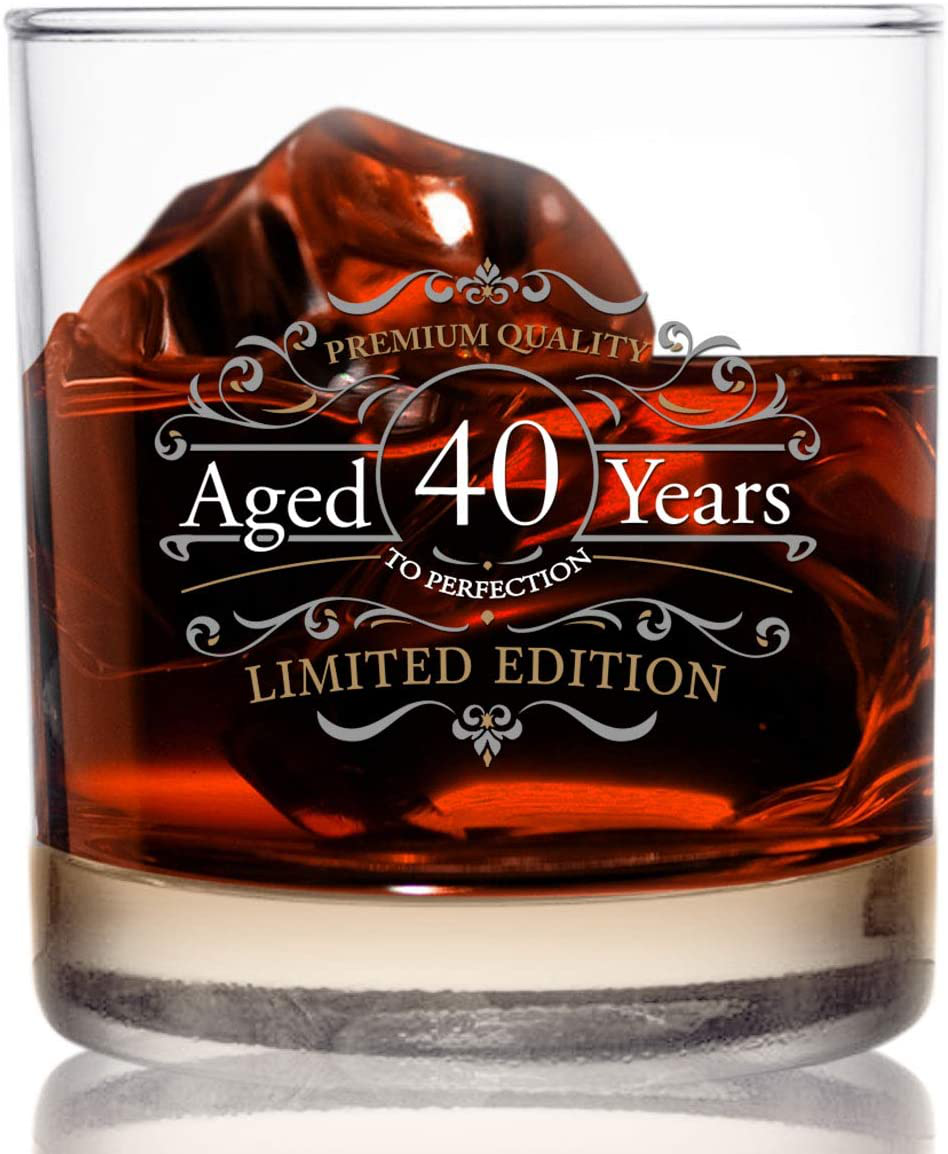 Rynx | 1981 Vintage Edition Birthday Whiskey Scotch Glass (40th Anniversary) 11 oz- Vintage Congratulations on your birthday Old Fashioned Whiskey Glasses for 40-year-old- Classic Lowball Rocks Glass- Birthday, Reunion Gift