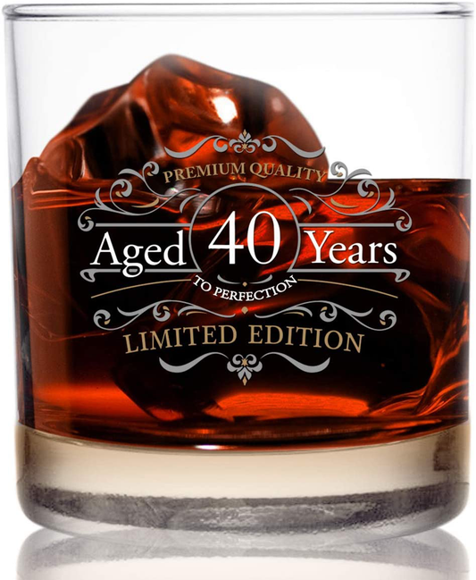 Rynx | 1981 Vintage Edition Birthday Whiskey Scotch Glass (40th Anniversary) 11 oz- Vintage Congratulations on your birthday Old Fashioned Whiskey Glasses for 40-year-old- Classic Lowball Rocks Glass- Birthday, Reunion Gift