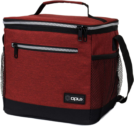 Rynx | Opux Insulated Large Lunch Box For Men Women, Leakproof Thermal Lunch Bag For Work, Reusable Food Cooler Tote, Soft School Lunch Box Shoulder Strap, Pockets, 18 Cans, 10l, Heather Red