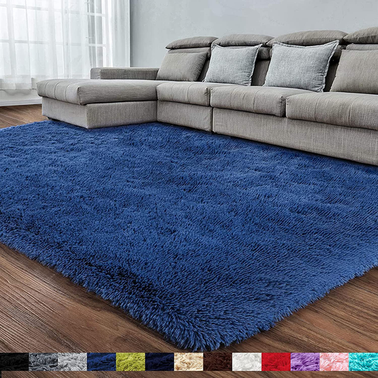 Rynx | Navy blue soft area rug for bedroom, 5x8.6, fluffy rugs, fur-covered rugs for living room, shaggy rugs for girls boys room, fluffy rug for kids baby room, plush rug for studio children's room, non-slip rug, large rug, home decor